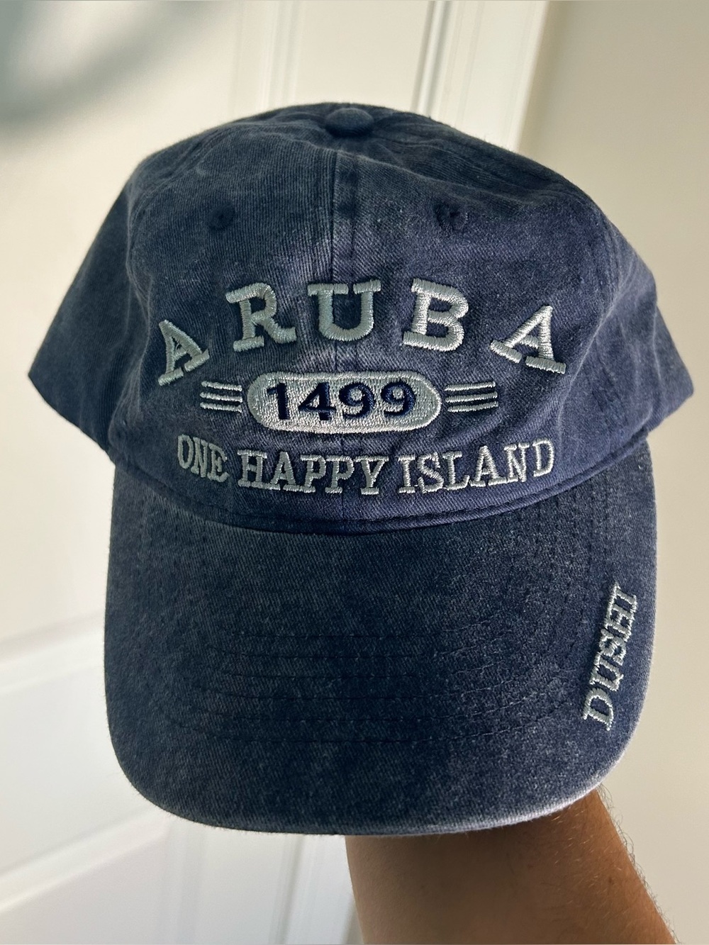 Aruba 1499 One Happy Island Vacation Blue Graphic Hat Adult Unisex
